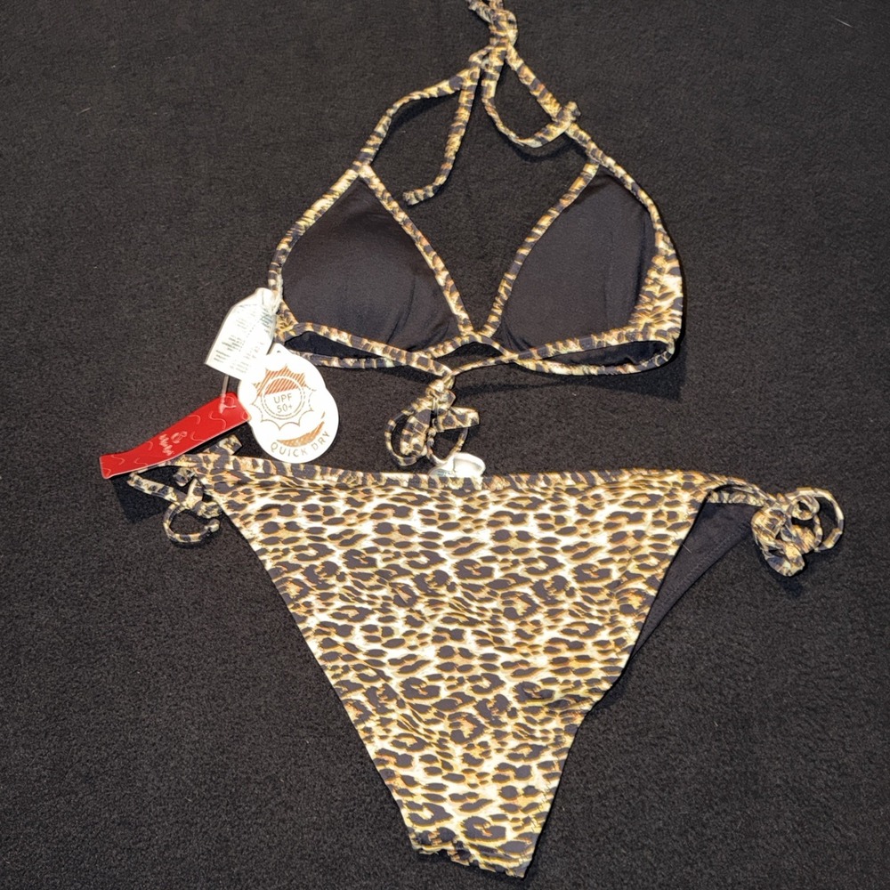 As Rose Rich Leopard Print String Bikini  With Tie Bottom Women's XL NWT - Picture 4 of 4